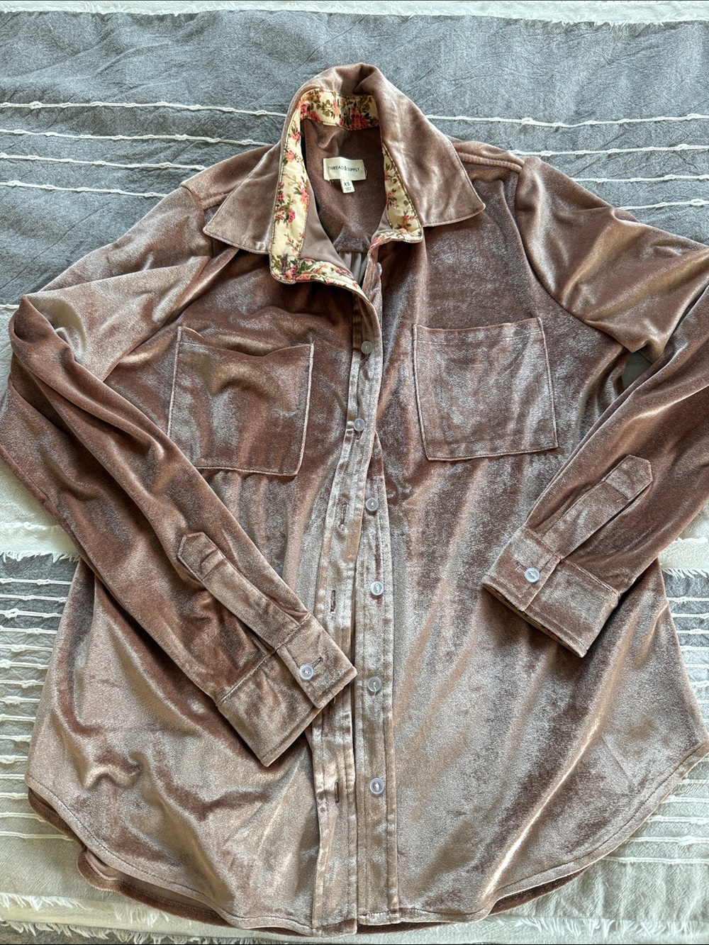 Thread & Supply Velvet Button-Down Shirt in Mauve